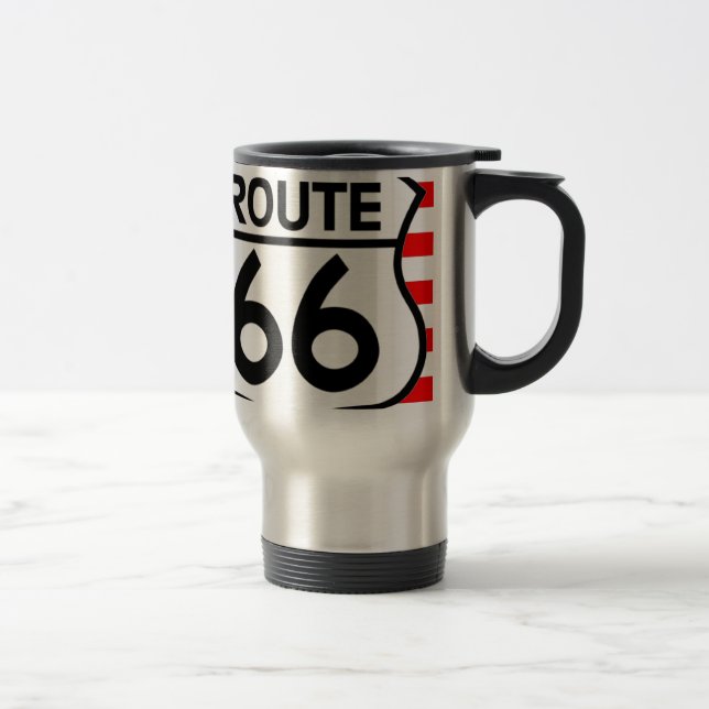 American Flag Route 66 Shield Stars & Stripes Travel Mug (Right)