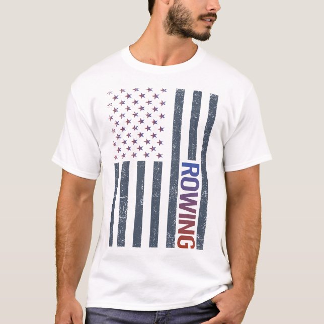 American Flag Rowing Row Rower T-Shirt (Front)