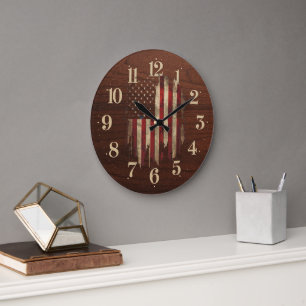 American Flag Rustic Distressed Wall Clock