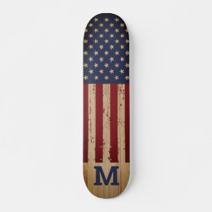 American Flag Rustic Personalised Monogram Skateboard