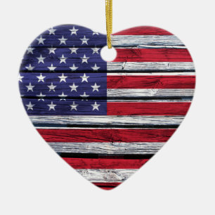 American Flag Rustic Wood Ceramic Tree Decoration