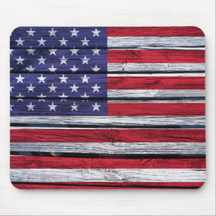 American Flag Rustic Wood Mouse Mat