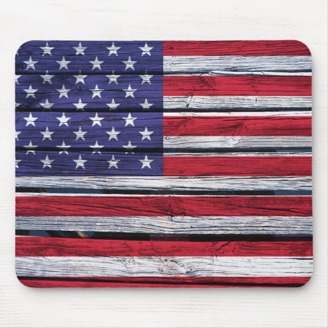 American Flag Rustic Wood Mouse Mat (Front)