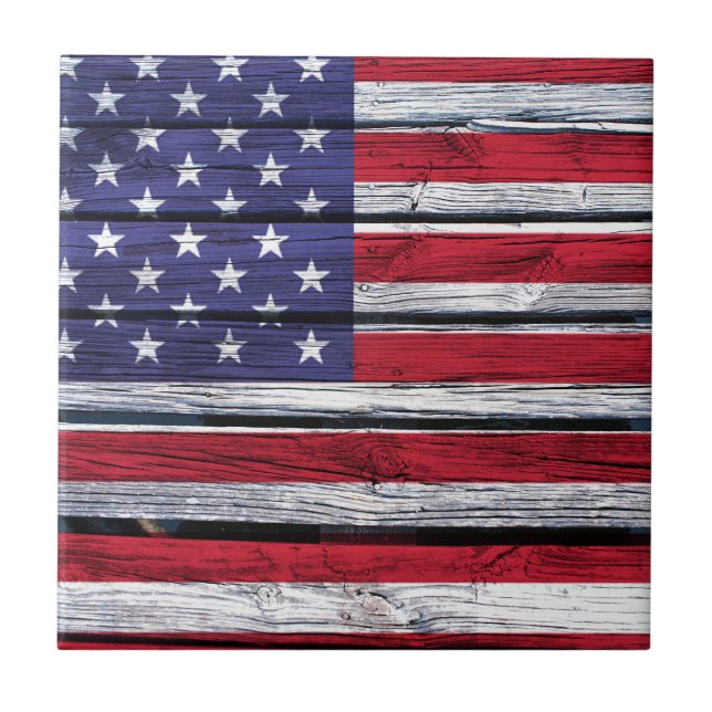 American Flag Rustic Wood Tile (Front)