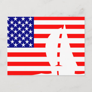 American Flag Sail Boat Nautical Postcard
