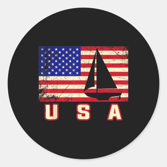American Flag Sailing Cute Boating Gift For Women  Classic Round Sticker (Front)
