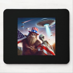 American Flag Sasquatch With Alien Ufo Bigfoot 4th Mouse Mat