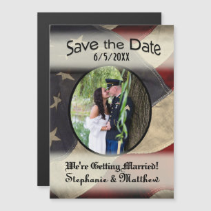 American Flag Save the Date with Photograph Magnetic Invitation