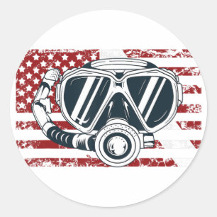 American Flag Scuba Diving Tee Dive Flag Diver Dow Classic Round Sticker