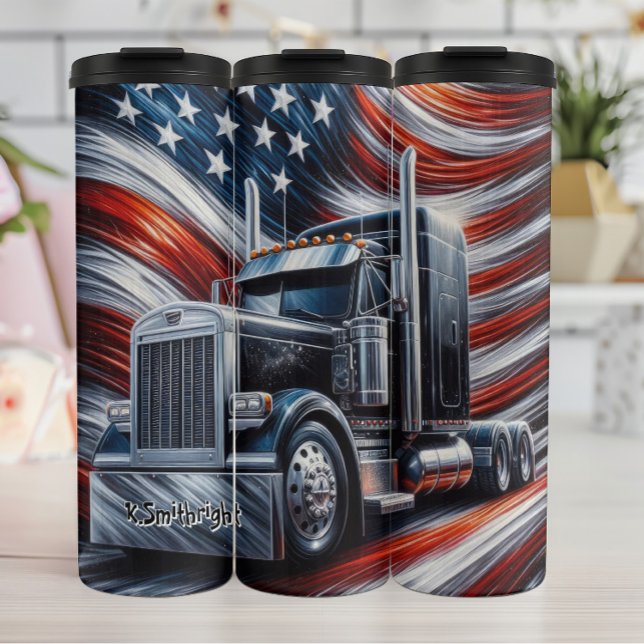 American Flag Semi-Truck Illustration Thermal Tumbler (Creator Uploaded)