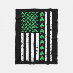 American Flag Shamrocks St Patricks Day Vintage Ir Fleece Blanket