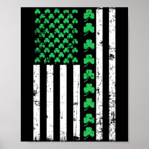 American Flag Shamrocks St Patricks Day Vintage Ir Poster