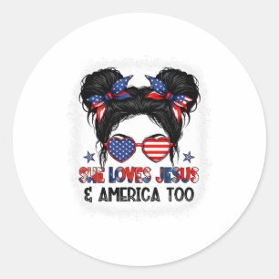 American Flag She Loves Jesus And America Too Chri Classic Round Sticker