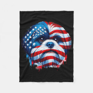 American Flag Shih Tzu 4th Of July Patriotic Shih Fleece Blanket