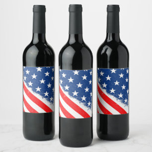 American Flag Shirt USA Patriotic Star Stripes Wine Label