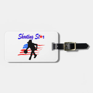 AMERICAN FLAG SHOOTING STAR BASKETBALL GIRL LUGGAGE TAG
