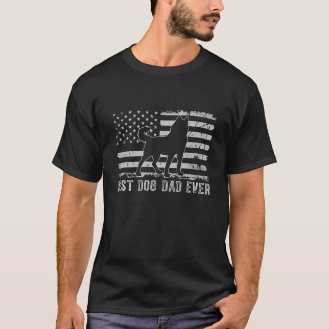 American Flag Siberian Husky Dog Best Dog Dad Ever T-Shirt (Front)