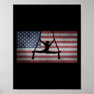 American Flag Silhouette Gymnastics Aerial Silk Wo Poster