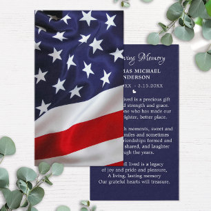 American Flag Simple Memorial Funeral Prayer Card