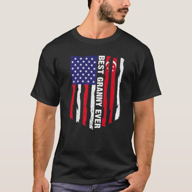 American Flag & Singapore Flag Best Granny Ever Fa T-Shirt (Front)