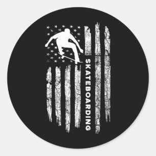 American Flag Skateboard - Vintage Skateboarding W Classic Round Sticker
