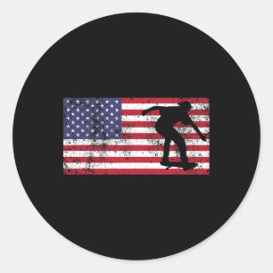 American Flag Skater Skateboarding July 4th Usa T Classic Round Sticker