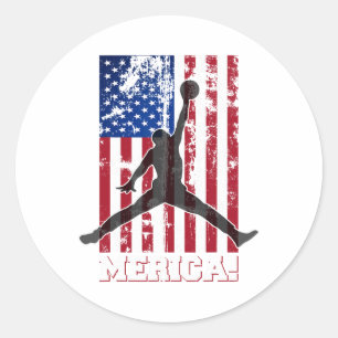 American Flag Sketll Usa Flag 4th Of July Men Boys Classic Round Sticker