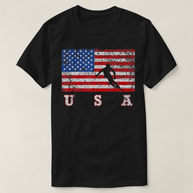American Flag Skiing  USA Gift Ski Team  T-Shirt (Design Front)