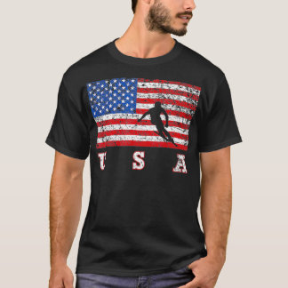 American Flag Skiing  USA Gift Ski Team  T-Shirt