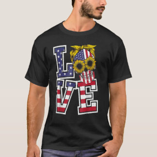 American Flag Skull 4th Of July Love America T-Shirt