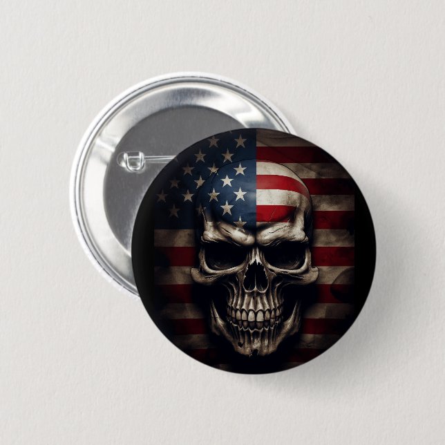 American Flag Skull  6 Cm Round Badge (Front & Back)