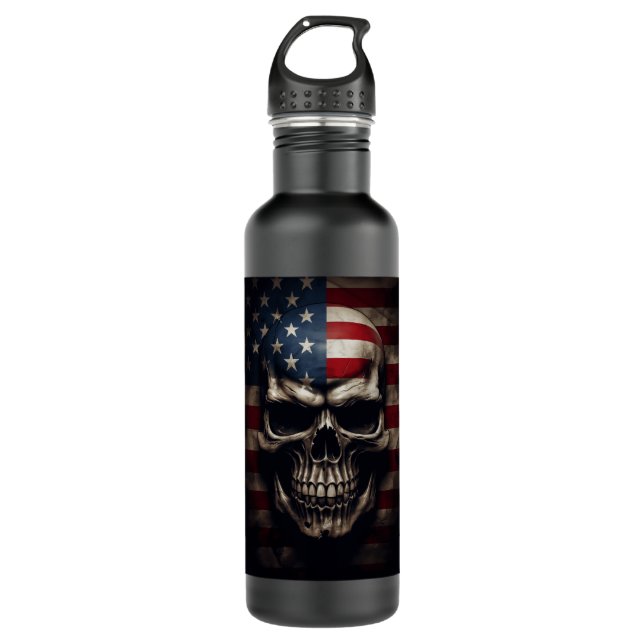 American Flag Skull  710 Ml Water Bottle (Front)