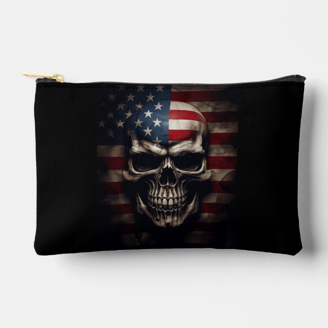 American Flag Skull  Accessory Pouch (Front)