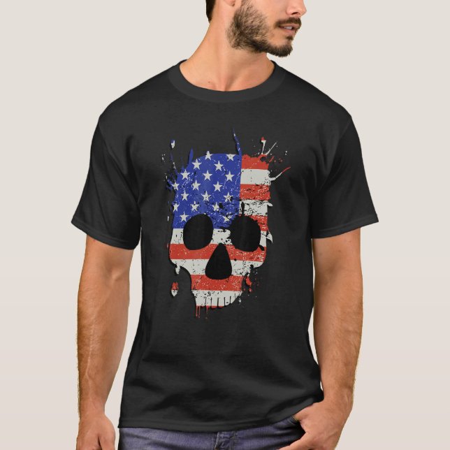 American Flag Skull American Patriot Labour Day US T-Shirt (Front)