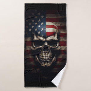 American Flag Skull  Bath Towel