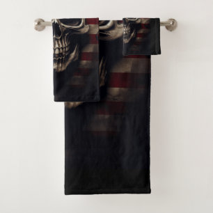 American Flag Skull  Bath Towel Set
