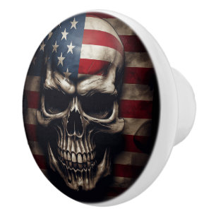 American Flag Skull Ceramic Knob