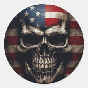 American Flag Skull Classic Round Sticker