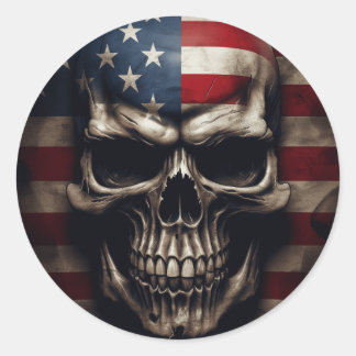 American Flag Skull  Classic Round Sticker