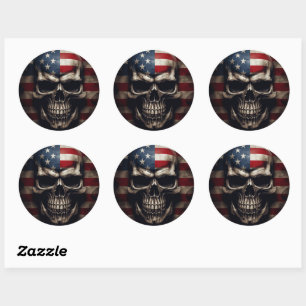 American Flag Skull  Classic Round Sticker