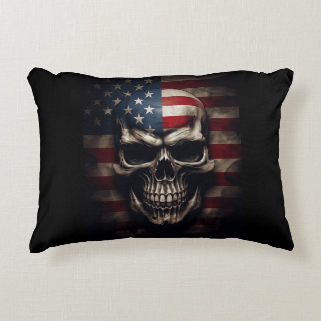 American Flag Skull  Decorative Cushion (Front)