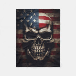American Flag Skull Fleece Blanket