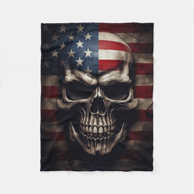 American Flag Skull  Fleece Blanket (Front)