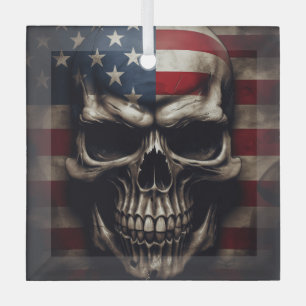 American Flag Skull  Glass Tree Decoration
