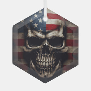 American Flag Skull Glass Tree Decoration
