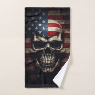American Flag Skull  Hand Towel