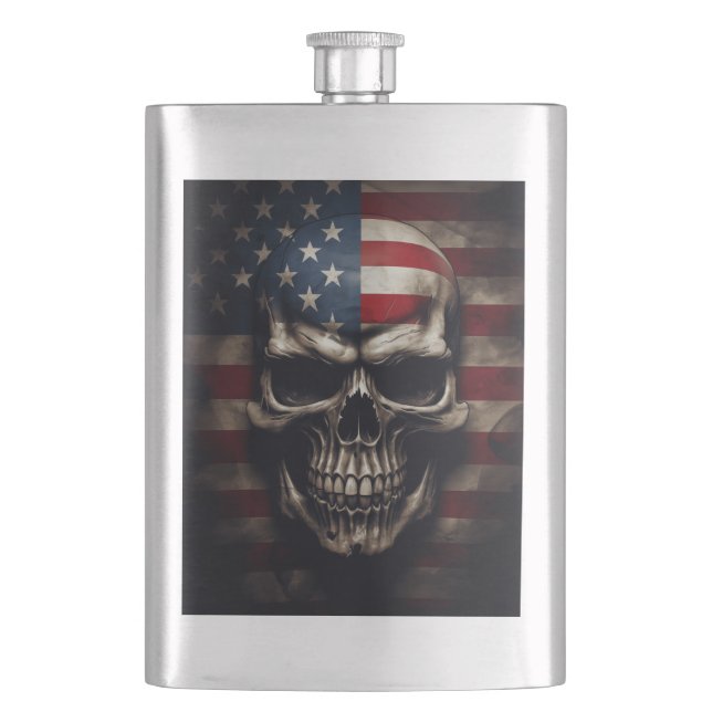American Flag Skull  Hip Flask (Front)