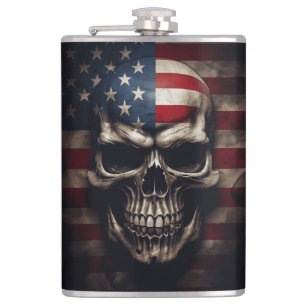 American Flag Skull  Hip Flask