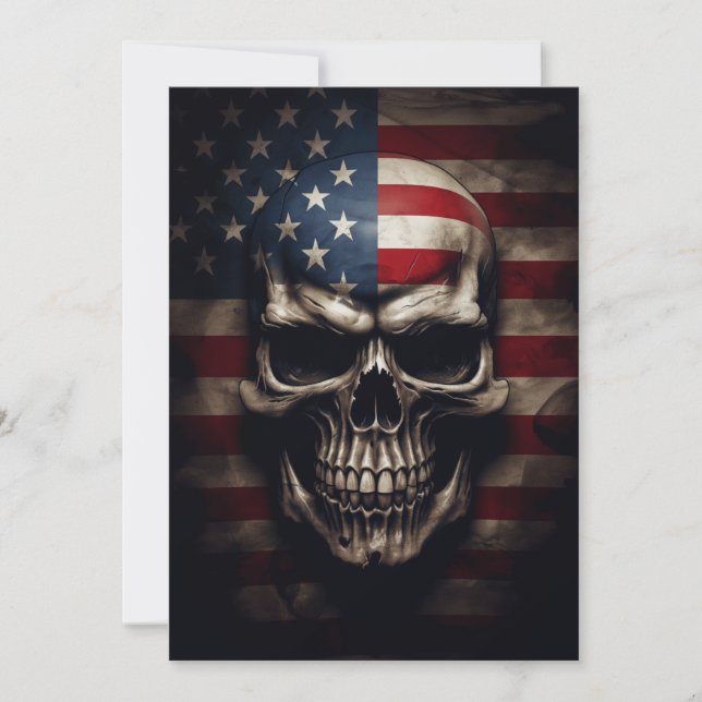 American Flag Skull  Holiday Card (Front)