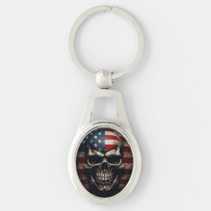 American Flag Skull Key Ring